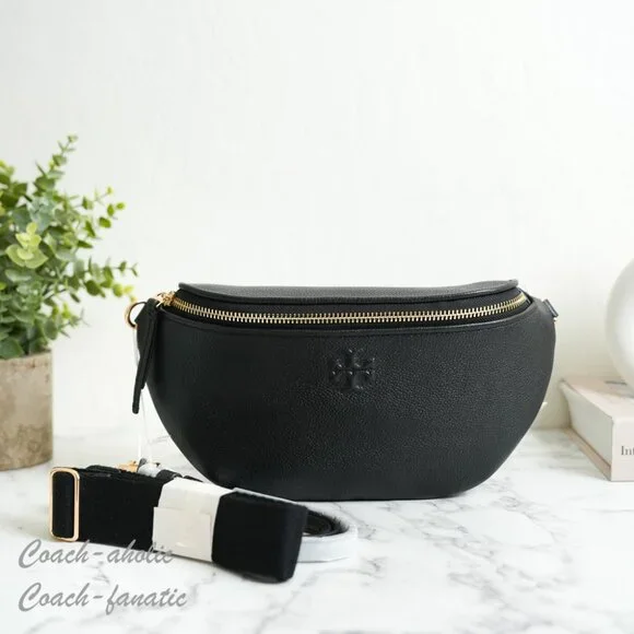 NWT Tory Burch Thea Black Pebbled Leather Belt Bag Fanny Pack 165917 - Picture 2 of 8